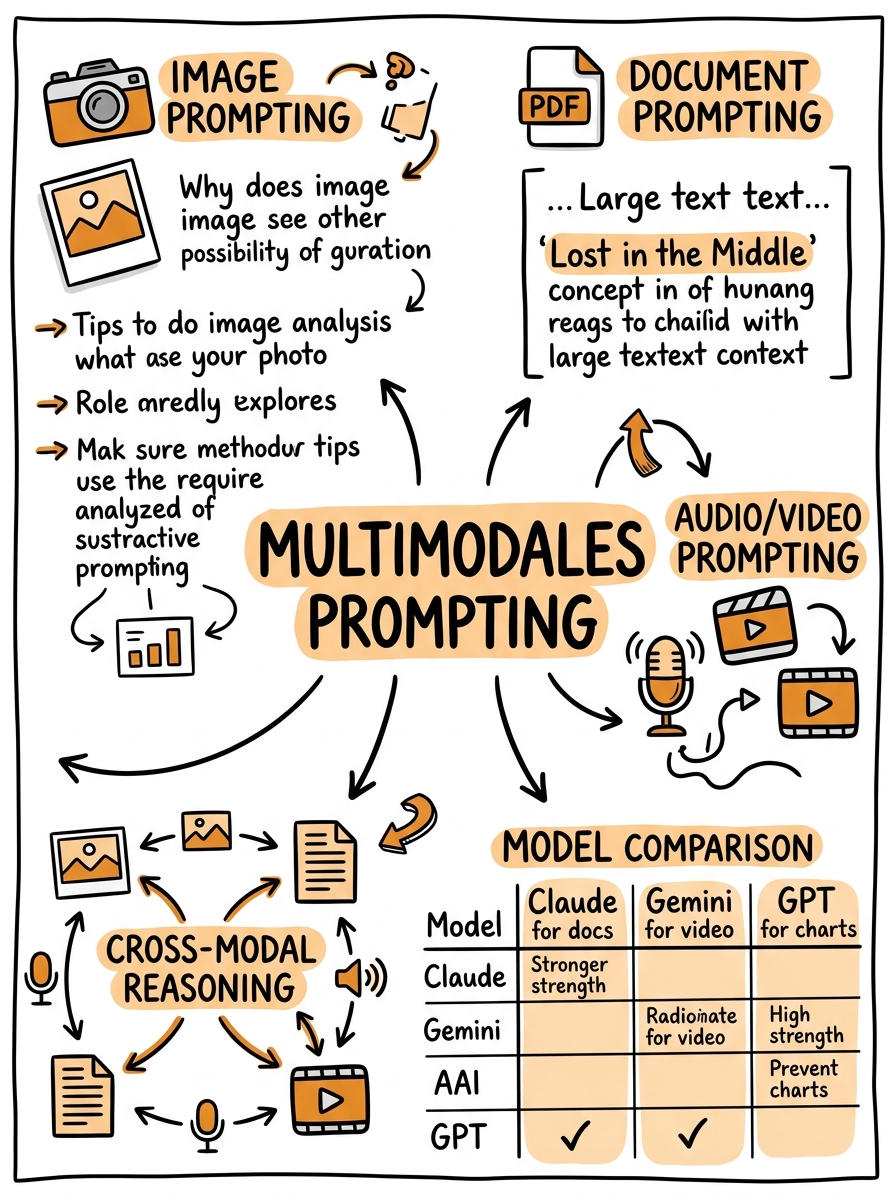Sketchnote zum Kurs Multimodales Prompting: Bilder, Audio und Dokumente effektiv an KI-Modelle übergeben