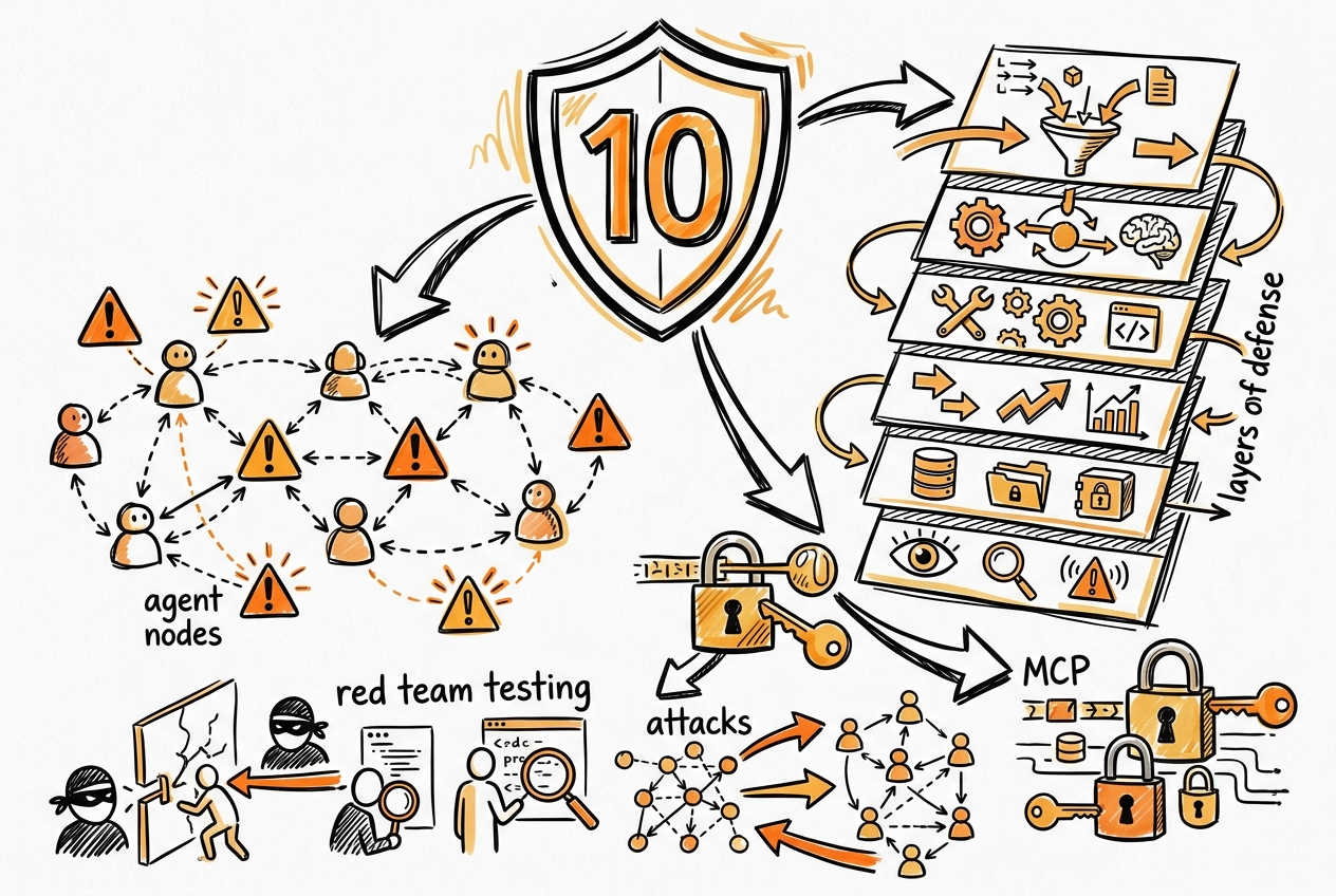 Sketchnote zum Kurs OWASP Top 10 für agentische KI: Sicherheitsrisiken in Multi-Agenten-Systemen erkennen und abwehren