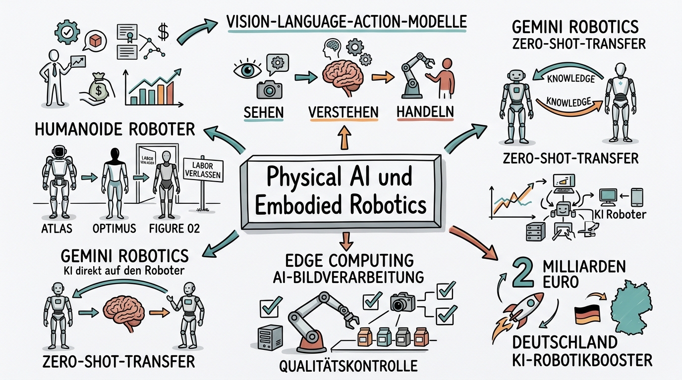 Sketchnote zum Kurs Physical AI: Wenn künstliche Intelligenz die reale Welt betritt