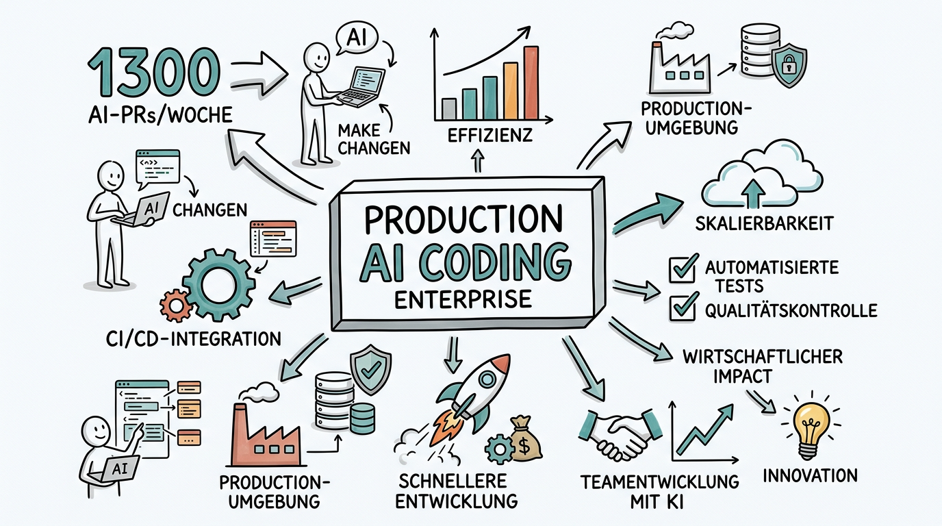 Sketchnote zum Kurs Production AI Coding: KI-Agenten in der Enterprise-Softwareentwicklung