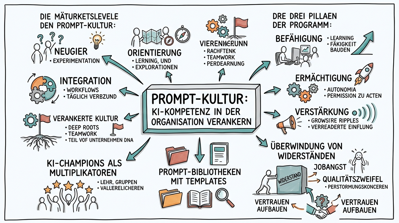 Sketchnote zum Kurs Prompt-Kultur: KI-Kompetenz in der Organisation verankern