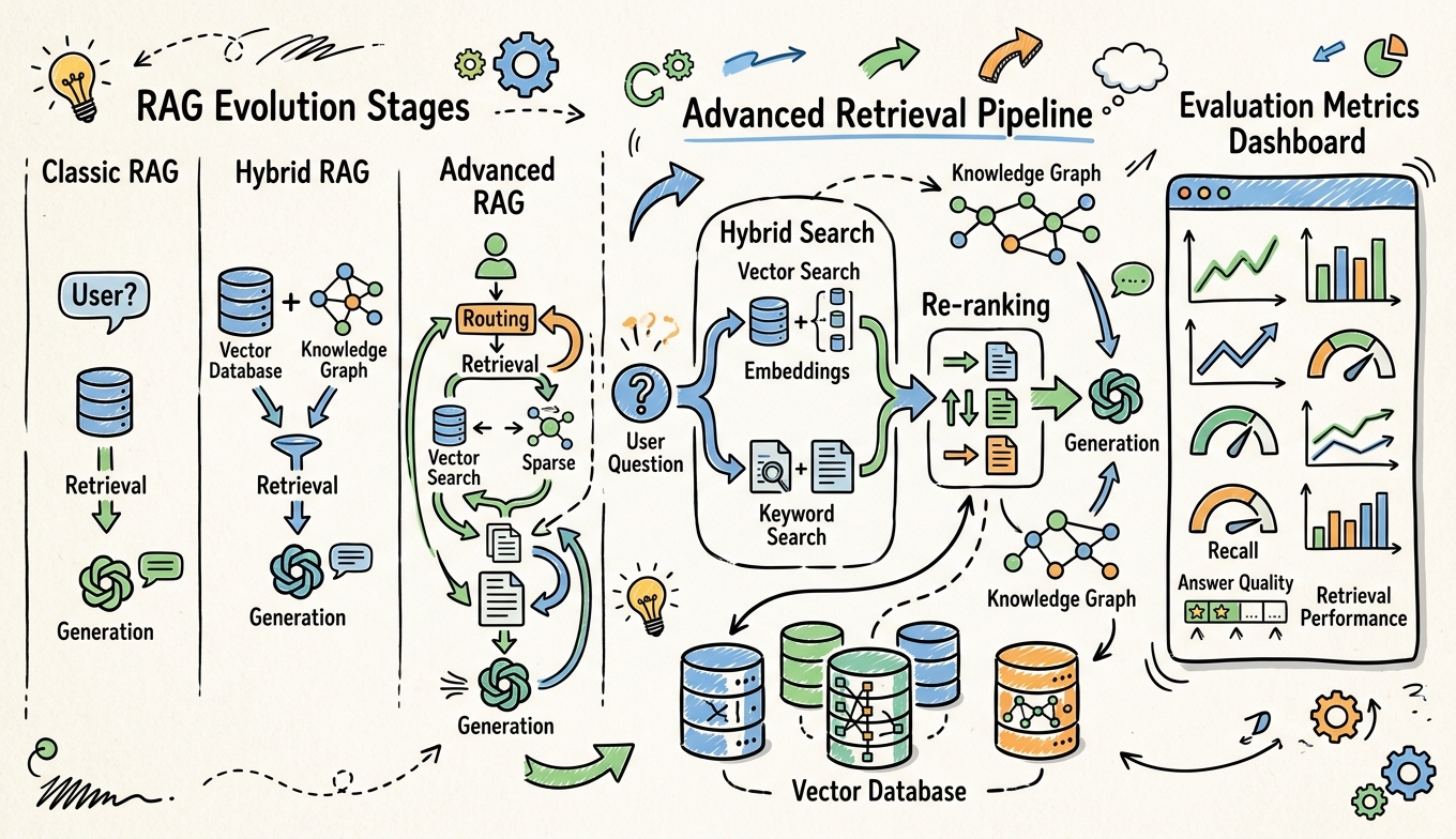 Sketchnote zum Kurs RAG Advanced Patterns: Retrieval-Architekturen für produktionsreife KI-Systeme