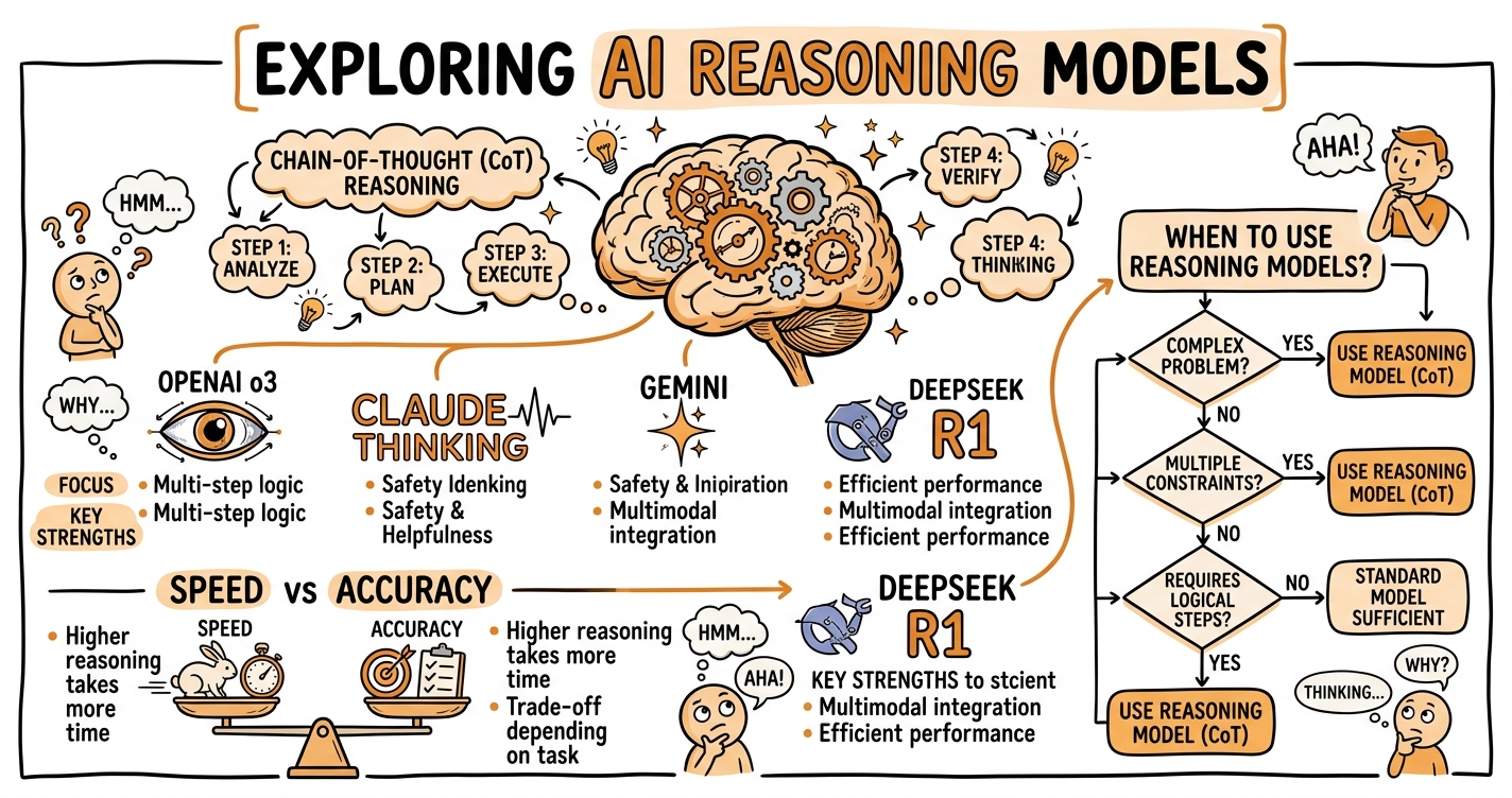 Sketchnote zum Kurs Reasoning Models verstehen: Wie KI-Systeme denken und argumentieren