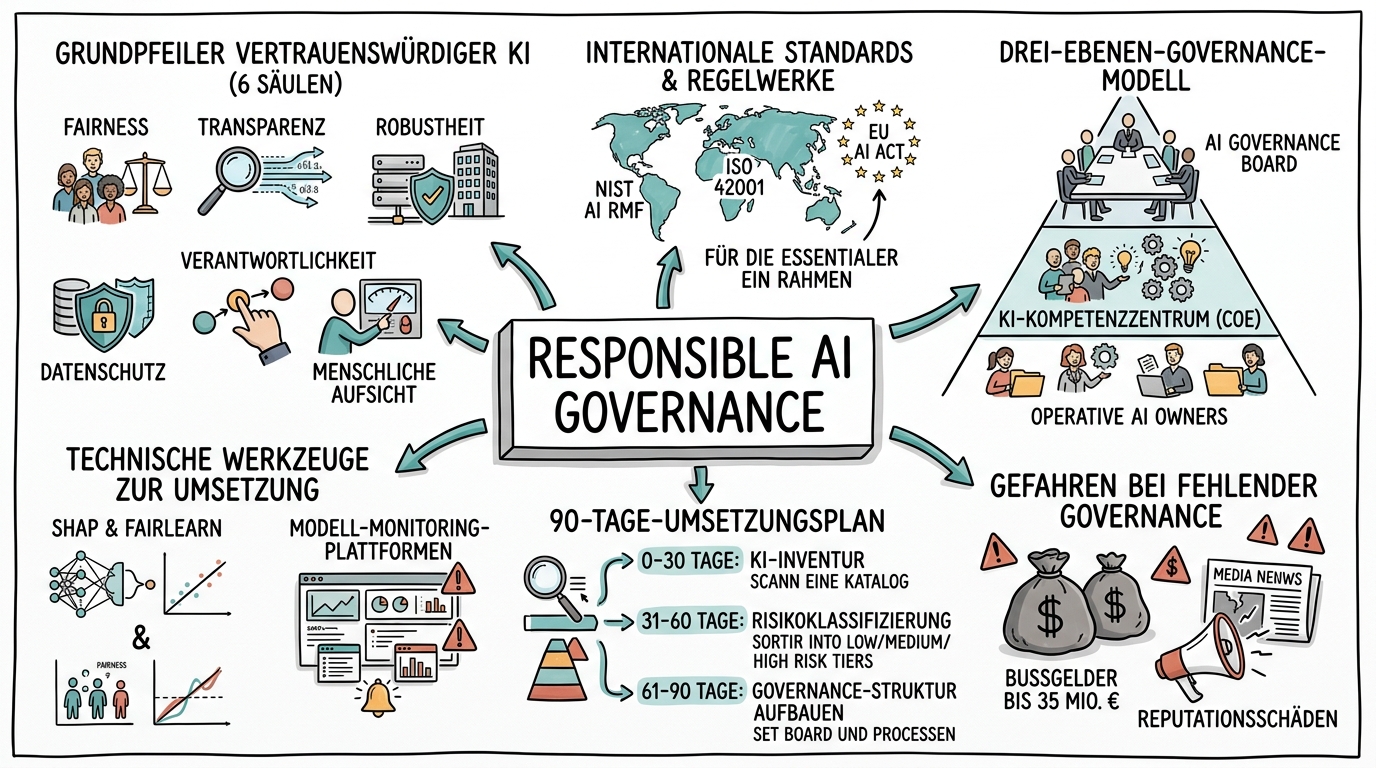 Sketchnote zum Kurs Responsible AI: Governance-Frameworks für vertrauenswürdige KI