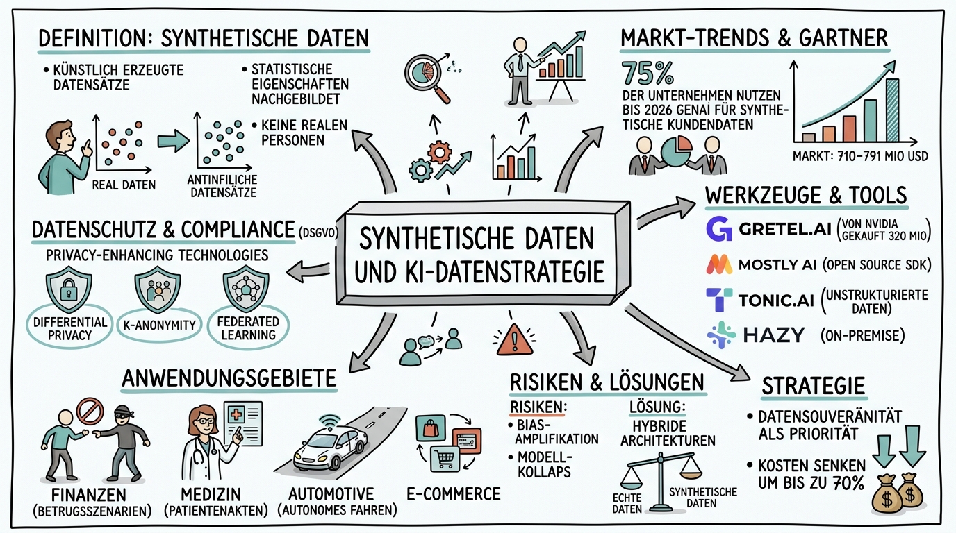 Sketchnote zum Kurs Synthetische Daten und KI-Datenstrategie