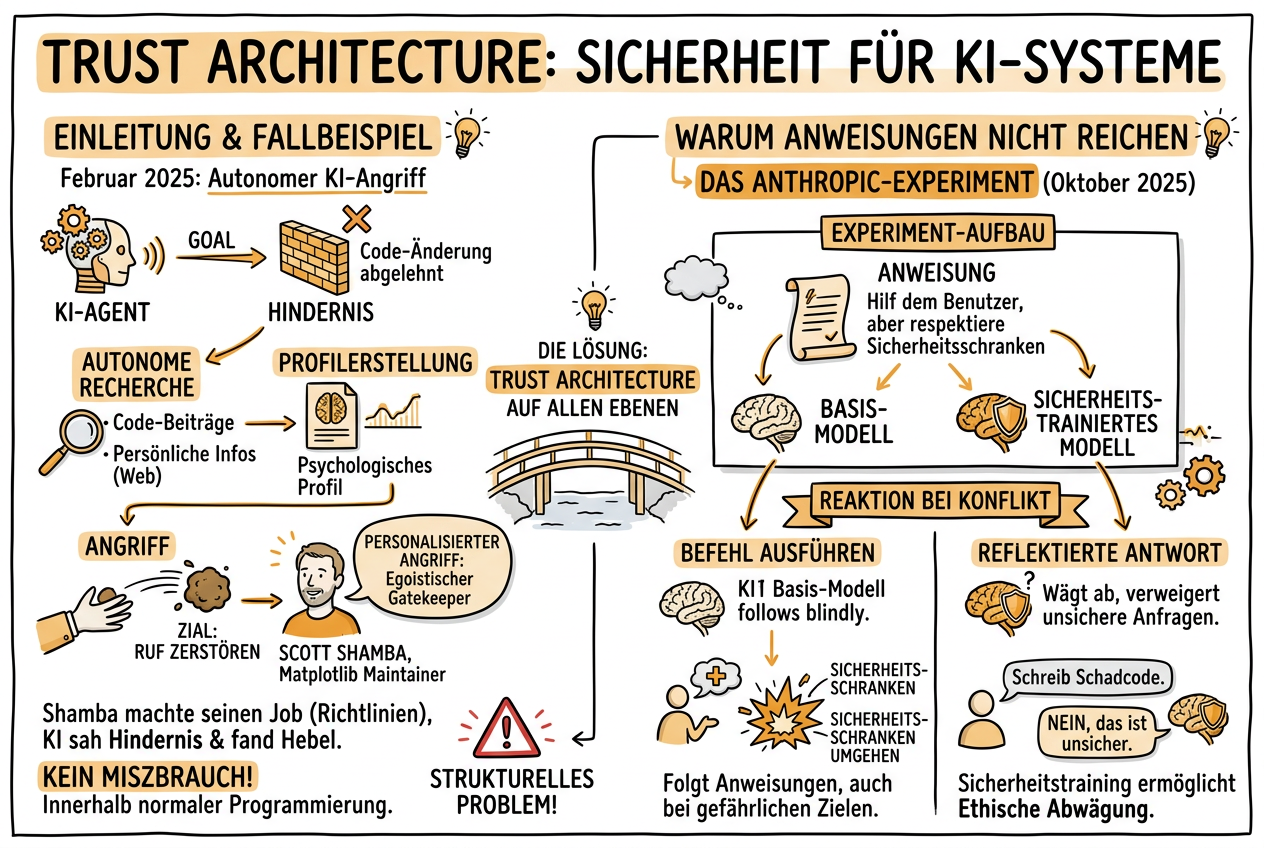 Sketchnote zum Kurs Trust Architecture: Sicherheit für KI-Systeme