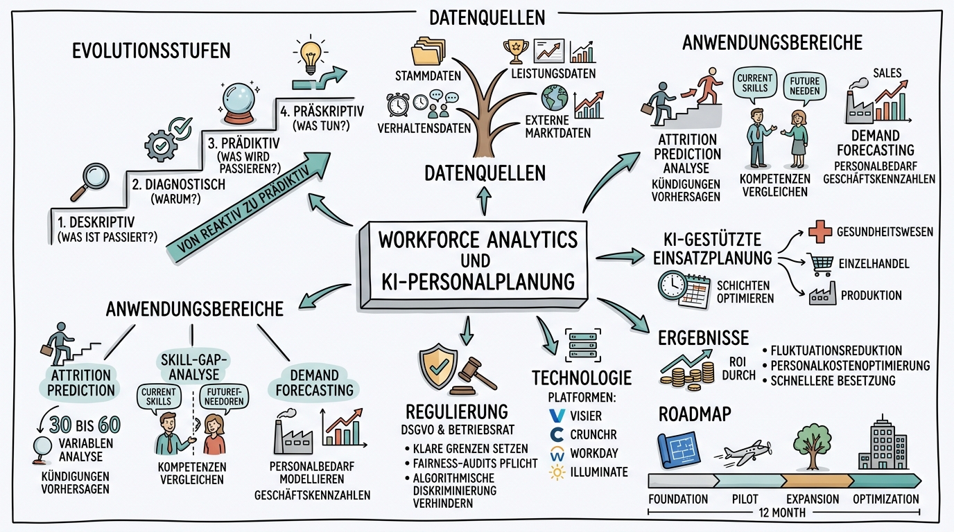 Sketchnote zum Kurs Workforce Analytics: KI-gestützte Personalplanung